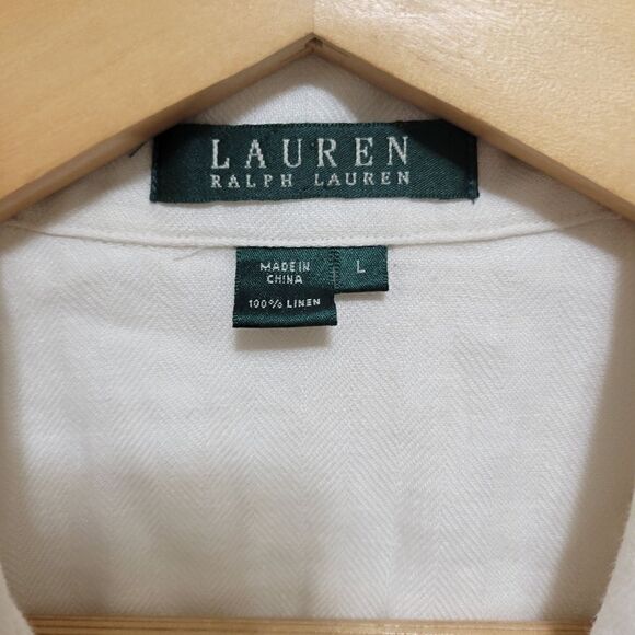 Lauren Ralph Lauren Womens Button Down Collared Linen Tan Size L - Picture 5 of 8